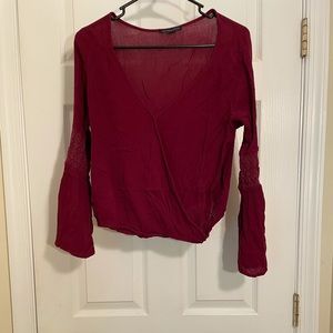 American Eagle BoHo Maroon VNeck Crop Top